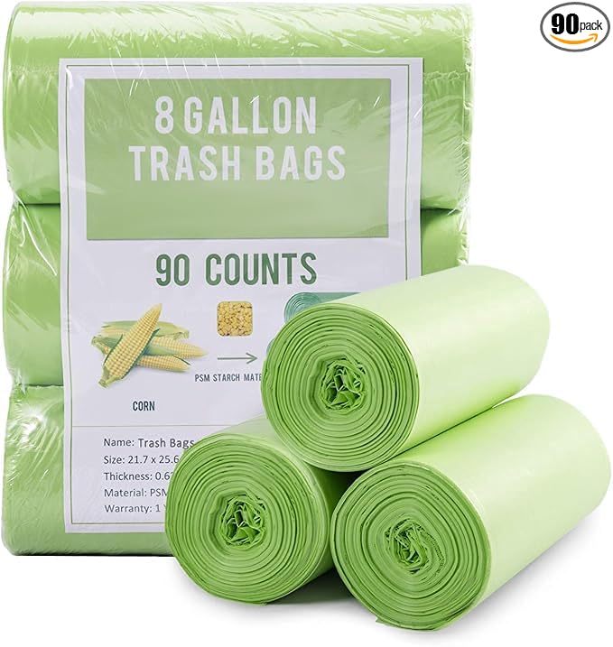 Jaoul Trash Bags 8 Gallon, Medium Garbage Bags, 0.67 Mil Extra Strong Trash Bags for 30 Liter Trash Can, Suitable for Kitchen, Bathroom, Office, Restroom, Car, Green, 90 Counts
