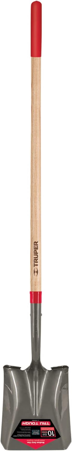 Truper 31188 Square-Point Shovel - Mid-Size Steps, 48-Inch Long Hardwood Handle with Non Slip Grip, 16 Gauge Blade