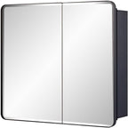 Black Bathroom Medicine Cabinet with Round Corner Framed Door and Beveled Edge Mirror 22 x 20 inch, Recessed or Surface Mount, with Adjustable Glass Shelves