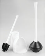 iDesign Una Plastic Toilet Bowl Brush and Plunger Combo Set for Bathroom Cleaning and Storage, White