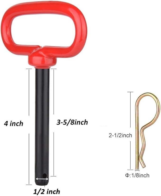 Comonc1/2 Inch Trailer Hitch Pins and Clip Rubber-Coated Handle Red Handle Accessories Tow Hitch for Tractors,Clevis pin,2PCS (1/2 x 3-5/8)
