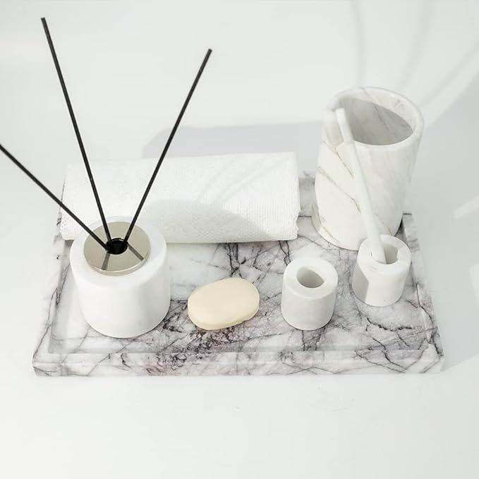 Real Luxurious Vanity Tray Natural Genuine Marble Storage Tray for Home Decor Stone Tray for Bathroom/Kitchen/Vanity/Dresser Non-Resin/Non-Ceramic(Lilac)