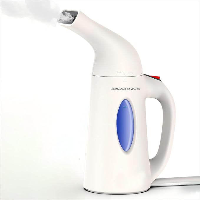 Steamer for Clothes, Travel Handheld Garment Steamer, Portable Clothes Steamer Remove Wrinkle,Ideal for ALL Fabrics,18 minutes Continuous Steam, One button Design, Easy to Use(Bright White)