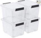 30 Quart Storage Boxes with Wheels, 4-Pack Clear Plastic Storage Bins with Lids