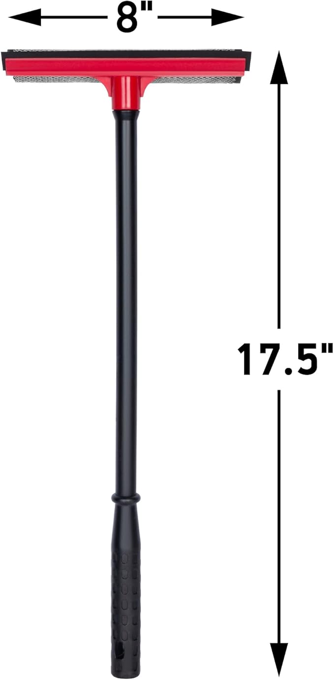 DSV Standard Window Squeegee for Car Windows, 2-in-1 Window Cleaner for Car Windshield, Gas Station, Shower, and Glass | Auto Squeegee with 17.5" Handle, 8" Soft Rubber Blade & Highly Absorbent Sponge