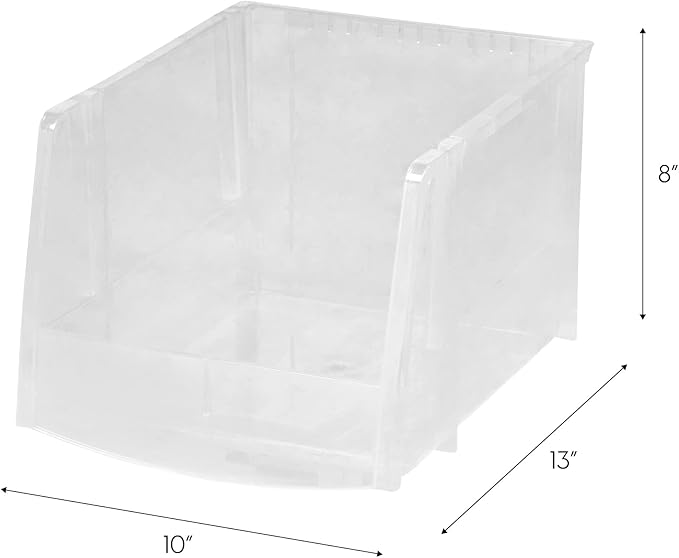 IRIS USA Clear Plastic Stackable Storage Bins, X Large- 4 Pack, Open Front Fridge Pantry Kitchen Closet Cabinet Bathroom Organizer Basket for Organizing Snack, Cans, Office Supplies, and Coffee Pods