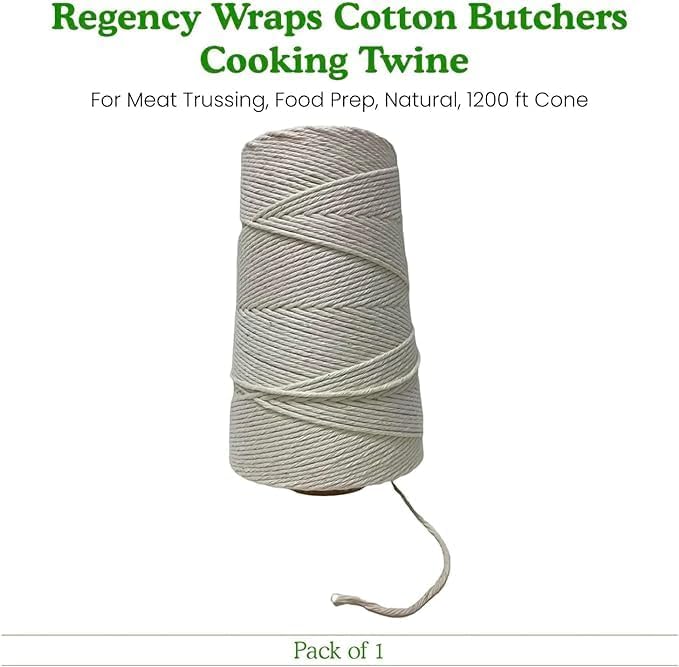 Regency Wraps Butchers Cooking Twine, Heavy Duty, 1200 ft,16 Ply, 2.4mm, Food-Safe Cotton Kitchen String for Turkey Trussing, Meat Prep, Crafting, Natural, Pack of 1