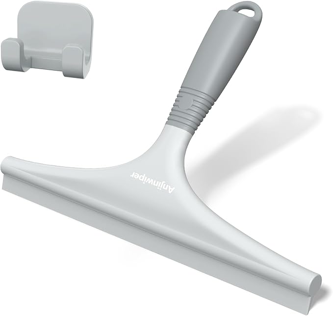 All-Purpose Shower Squeegee for Glass Doors, Silicone Squeegee for Bathroom, Shower Doors, Mirrors, Tiles, 10 inch, Grey