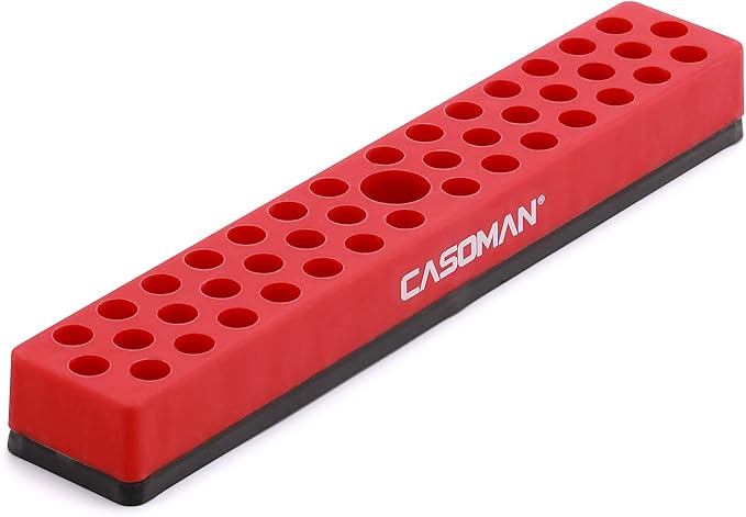 CASOMAN 1/4" Hex Bit Organizer with Magnetic Base - Red, 43 Hole Bit Organizer with Strong Magnetic Base, Magnetic Bit Organizer for Your Specialty