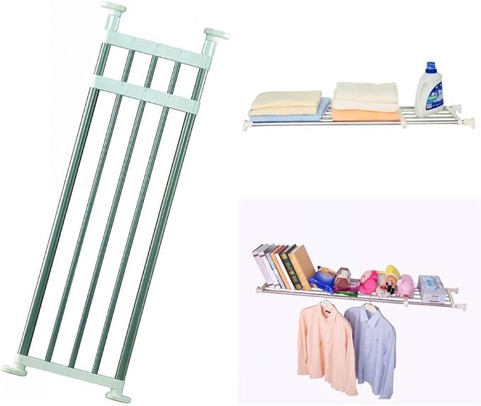 BAOYOUNI Expandable Closet Tension Shelf Adjustable Clothes Storage Rack Hanger Rod Organiser Ivory, 39.76-60.04 Inch