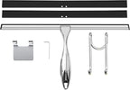 TOOVEM 14 Inch Shower Squeegee for Glass Doors, Window, Bathroom, Car Windshield, Shower Cleaning Tools with S Hook, Square Sticky Hook (Silver)