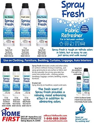 Spray Fresh Fabric Refresher - Deodorizer & Freshener for Clothing, Bedding, Luggage, Furniture & More - Eliminates Smoke Smell & Other Pesky Odors - Helps Prevent Fabric from Wrinkling (Baby Powder)