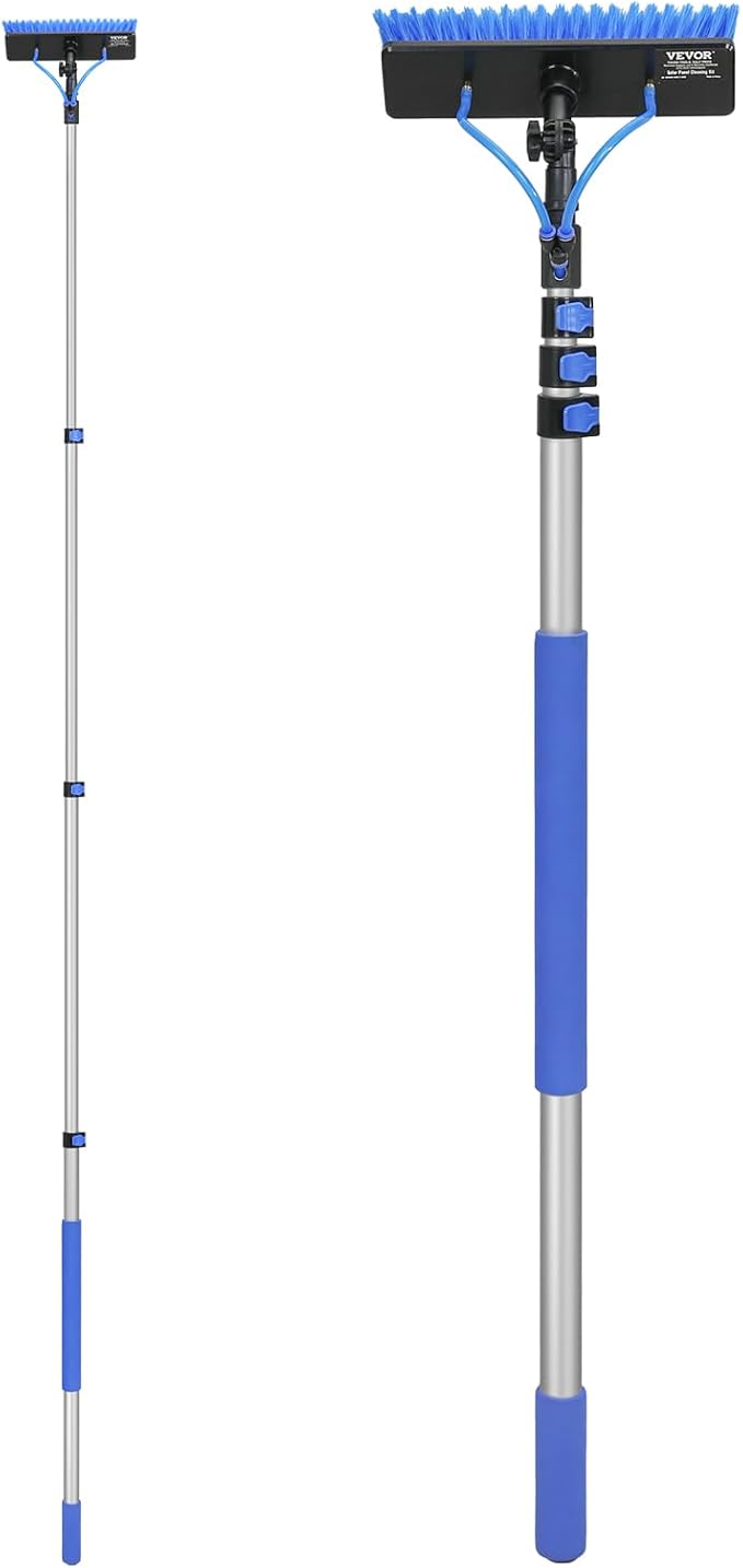 VEVOR Water Fed Pole Kit, 12FT Solar Panel Cleaning Pole with Extendable Handle, 180° Rotatable Brush Head & 65.6FT Hose, Household & Outdoor Window Cleaner Tool for Caravan Solar Panel Deck
