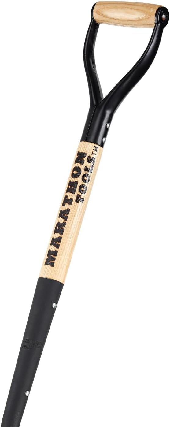 Heavy-Duty Digging Spade. Thick One Piece Forged Steel Blade and Firmly Riveted Lightweight Very Strong Graceful Ash-Wood Handle. Weight 6.5 lb. Height 41 inch. Blade 8 x 12 inch.