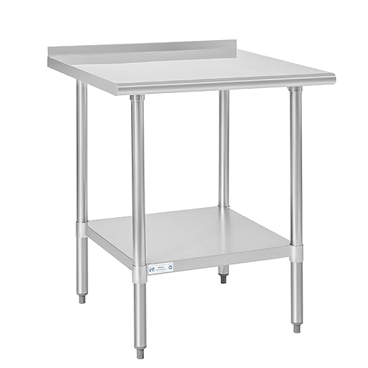 Hally Stainless Steel Table for Prep & Work 30 x 30 Inches, NSF Commercial Heavy Duty Table with Undershelf and Backsplash for Restaurant, Home and Hotel