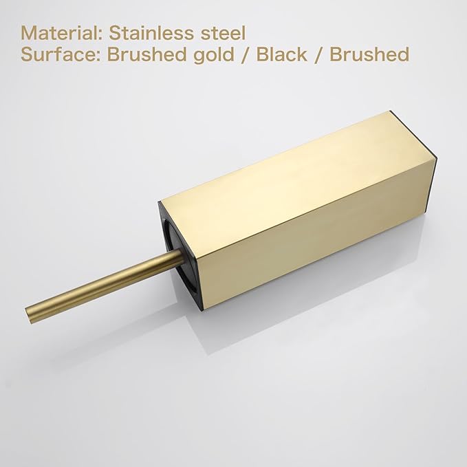 Upright Toilet Brush and Plunger Set, Square Toilet Cleaner, Toilet Brush Holder Set Brushed Gold