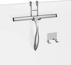 Shower Squeegee and Window Squeegee, Stainless Steel, 100% Streak-Free, Cleaner for Bathroom Showers Glass Doors, Home Mirrors, Car Windows Wiper, Adhesive Holder, Shower Door Hook, 10 Inch, Silver