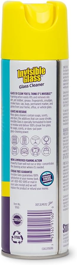 Invisible Glass 91160-2PK Premium Aerosol Glass and Window Foaming Cleaner Spray – Cleans Glass, Windows, Mirrors, Shower Doors, and More – Streak-Free, Ammonia-Free, Tint-Safe – 19 oz (Pack of 2)