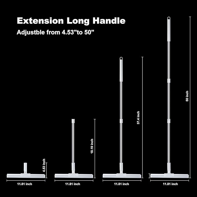 JOYBOS Rubber Squeegee for Floor, 50'' Long Handle Floor Squeegee Broom, Silicone Broom for Pet Hair Remover, Magic Broom Sweeper Window Squeegee for Floor, Tile, Grout, Brick, Decks, Garages,Basement