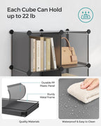 SONGMICS 6 Cube Storage Organizer, Modular Bookshelf, DIY Closet Organizers and Storage, Plastic Stackable Shelves, 11.8 x 11.8 x 11.8 Inch Cubes, with Feet and Rubber Mallet, Gray ULPC06G