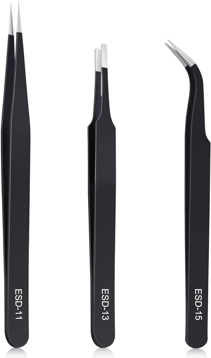 3PCS Precision Tweezers Set, Upgraded Anti-Static Stainless Steel of Tweezers, for Electronics, Soldering, Laboratory Work, Jewelry-Making, Model, Craft
