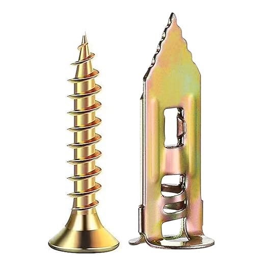 #8 300pcs self-Drilling Drywall Anchors Galvanized Yellow - no Drilling or Wall Drilling 150 Anchors + 150 Screws