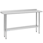 Hally Stainless Steel Table for Prep & Work 14 x 60 Inches, NSF Commercial Heavy Duty Table with Undershelf and Backsplash for Restaurant, Home and Hotel