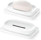 Shinowa Soap Dish (Dual Layer), 4.72 * 2.95'' Ceramic Soap Container and 5.12 * 3.27'' Diatomaceous Earth Tray, Quickly Drain Water and Dry, Dish Soap Holder for Kitchen, Bathroom, Shower