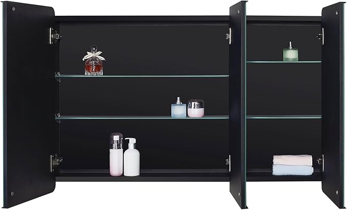 Black Bathroom Medicine Cabinet with Round Corner Framed Door, 40 x 25.5 inch, Recessed or Surface Mount, with Adjustable Glass Shelves