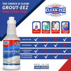 Clean-eez Grout Cleaner 2 Pack with Stand-Up Brush Attachment - Stain Remover Heavy-Duty Scrubber - Bathroom Shower Ceramic Porcelain Tile & Grout Only - Easy Control Flip Top Cap - 32 oz.