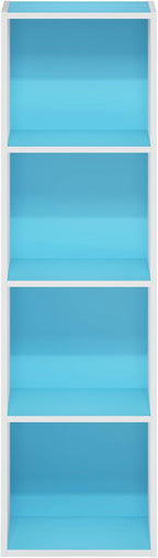 Furinno Luder Bookcase / Book / Storage, 4-Tier Cube, Light Blue/White
