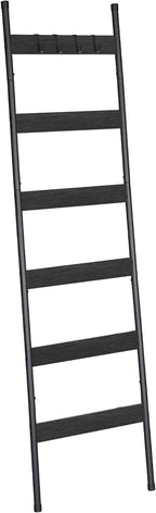 HOOBRO Blanket Ladder, 6-Tier Towel Rack with Hooks, Wall-Leaning Blanket Rack, Decorative Display Ladder Shelf, Scarves, Industrial, Living Room, Bedroom, Black BB66CJ01