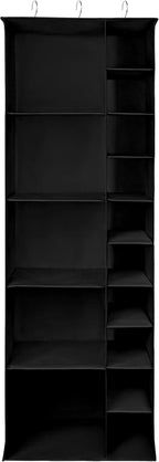 Libeder Shoe Organizer for Closet, 15 Shelf Hanging Closet Storage Shelves - 10 Shoe Rack Organizer and 5 Compartment for Clothes with 6 Side Mesh Pockets for Scarf, Socks,Gloves Black
