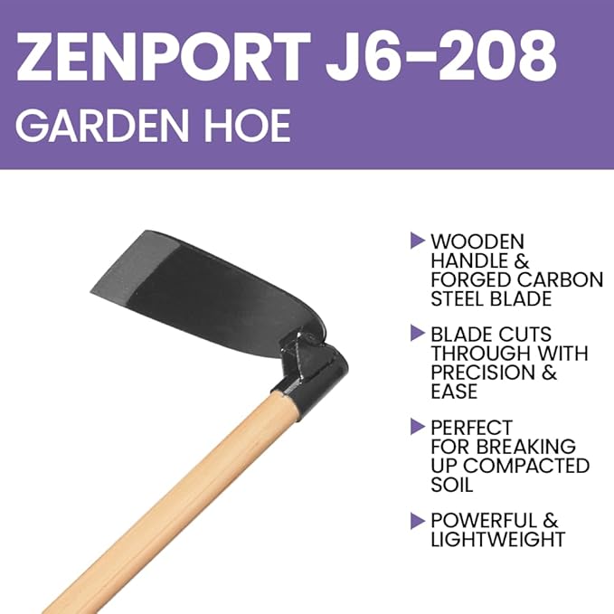 Zenport J6-208 Wood Handled Hoe, 7 Inch Carbon Steel Blades, Beige - 12 Pack