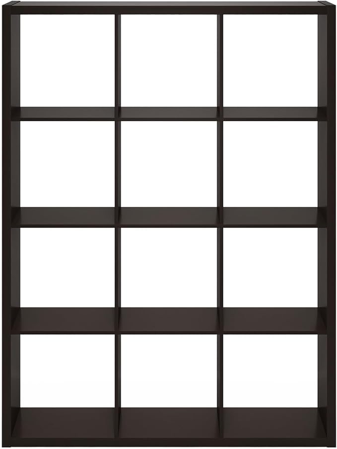 Furinno Cubicle Open Back Decorative Cube Storage Organizer, 12-Cube, Black Dark Oak