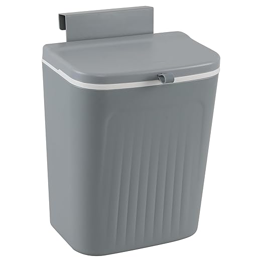 3.2 Gallon/12 L Kitchen Compost Bin for Counter Top/Under Sink, Hanging Small Trash Can with Lid for Cupboard/Bathroom/Bedroom/Office/Camping/RV, Odorless Food Waste Bin, Grey
