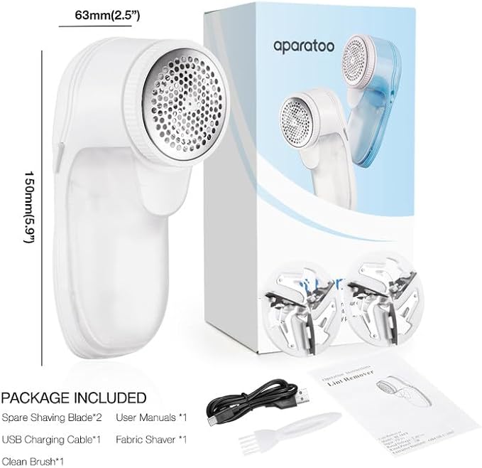 Fabric Shaver Lint Shaver, Lint Remover for Clothes, Electric Lint Remover Rechargeable Sweater Defuzzer Pill Remover with 3 Replaceable Blades, Suitable for Clothes, Jumpers, Furniture, Wool