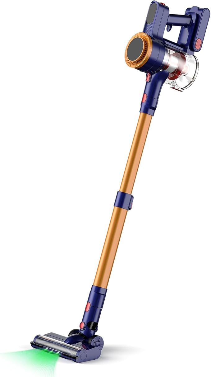 Cordless Vacuum Cleaner,35kPa Strong Suction,2200mAh Removable Battery,6 in 1 Lightweight Handheld Stick Vacuum, Anti-Tangle, for Carpets,Hard Floors,Pet Hair, Orange Gray