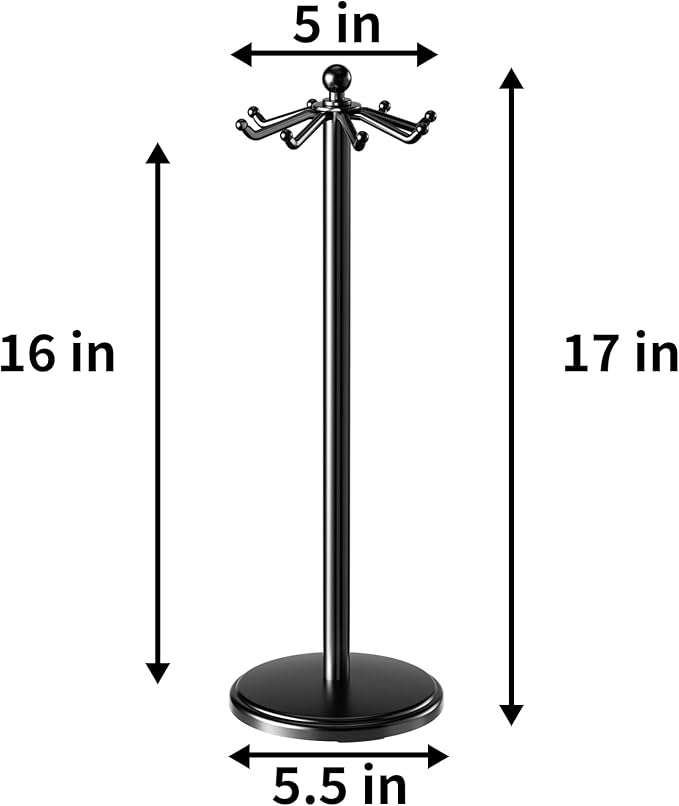 Kitchen Countertop Utensil Holder, Stainless Steel Rotatable Cooking Utensils Holder with 8 Rotating Hooks, Hanging Organizer for Spoon, Spatula, Black