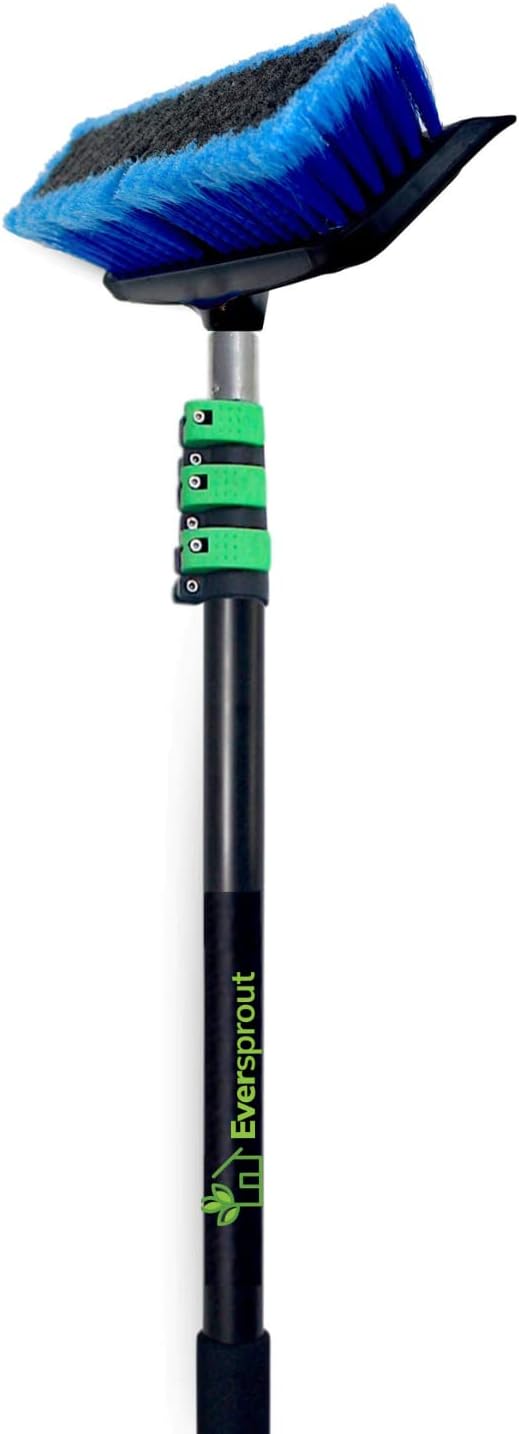EVERSPROUT 7-to-24 Foot Scrub Brush (30 Foot Reach) | Built-in Rubber Bumper | Heavy-Duty Extension Pole Handle | Soft Bristles wash Car, RV, Boat, Solar Panel, Deck, Floor | Bumper Prevents Scratch