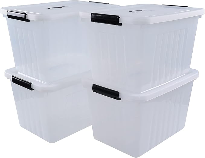 Farmoon 20 Quart Clear Latching Storage Bin with Handle, 4 Packs Plastic Storage Boxes