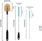 3 in 1 Stainless Steel Long Handled Water Bottle Brush Set, Kitchen Scrubber Cleaning Brush for Mugs, Coffee Cups, Glassware, Wine Glasses, Wake-Ups, with Straw Cleaner, Brown