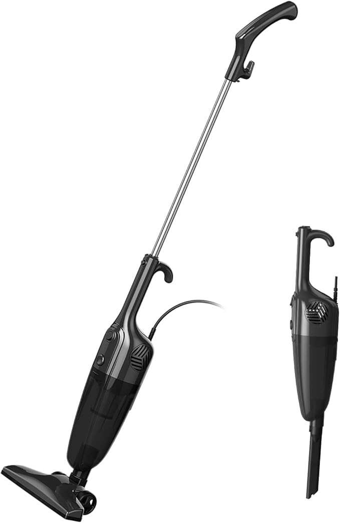 Corded Stick Vacuum Cleaner, Lightweight High Power Handheld Vac with Crevice Tool for Home, Apartment, Carpet, Pet Hair & Hardwood Floors, Black