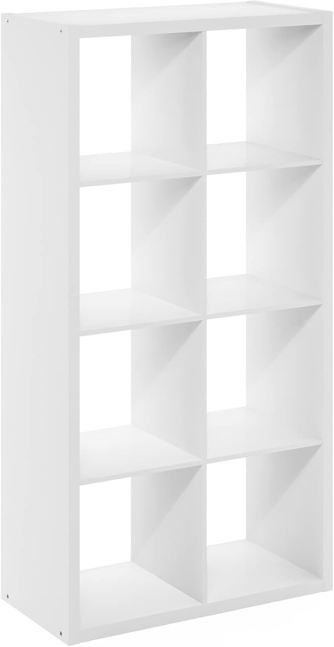 Furinno Cubicle Open Back Decorative Cube Storage Organizer, 8-Cube, White