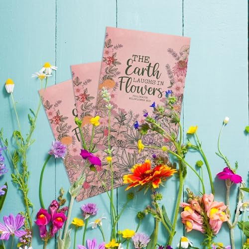 Bentley Seed Co. | The Earth Laughs in Flowers | Beautiful Illustrated Flower Design Art and Quote | Environmental Favor | Pollinator Wildflower Mix Seed Packets | Eco-Friendly Hand Out Gift | 25 Pack