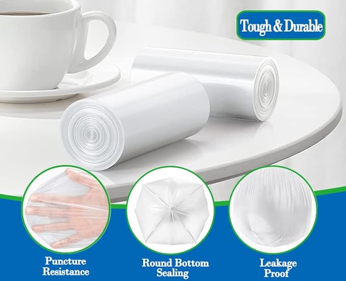 10 Gallon 60pcs Medium Clear Trash Bags Strong Clear Garbage Bags, Bathroom Trash Can Bin Liners, Plastic Bags for Office Home Kitchen, Waste Basket Liner, Fit 30 Liter, 10 Gal(10G60-Clear)
