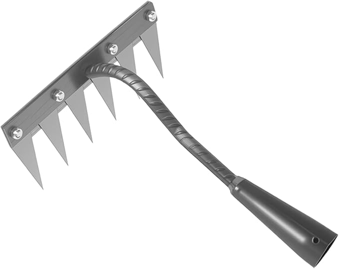 Iron Weeding Rake 2.0, New 5/6/7/8 Teeth Carbon Steel Garden Weeder Rakes, Weeder Puller Tool for Yard Lawn and Garden, Heavy Duty Metal Rake for Lawn, Flower Beds & Soil Aeration (6 Teeth)