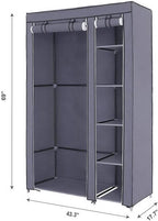 Portable Closet Wardrobe,67'' Closet Storage Organizer Rack with Shelves and Cover for Hanging Clothes, Non-Woven Fabric, Quick and Easy to Assembly (Gray)