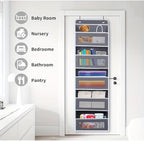 Over The Door Organizer Storage, 5 Shelf Hanging Door Organizer with 5 Large Capacity Pockets, Anti Tilt 44 lb Load Hanging Organizer for Bedroom, Bathroom, Pantry, Nursery (Grey, 1 Pack)