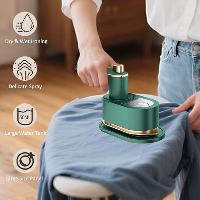 Portable Handheld Garment Iron, Rotary Garment Iron, Dry and Wet Electric Irons, 10S Fast Heating Travel Steamer for Clothes, Wrinkle Remover Steamer, Mini Steam Irons for Home Travel (Green)